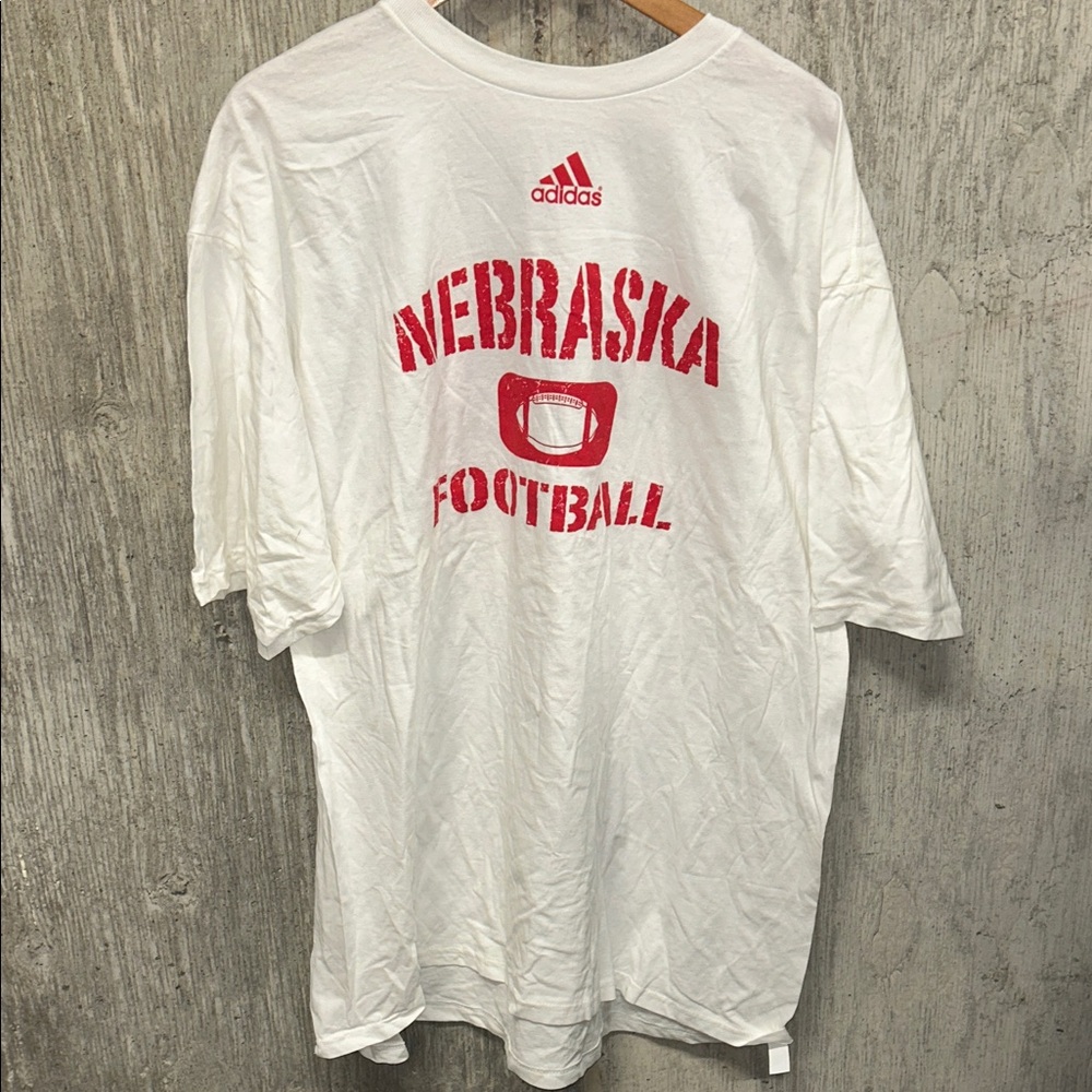 Adidas White and Red Nebraska‎ Football Tee XXL